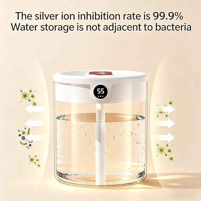Generic 2L Anti Gravity Humidifier, Smart Bedroom Humidifier With Humidity Display, Anti Gravity Water Drop Cool Mist Diffuser, 3 Modes Dual Spray Mute Humidifier With Night Light. (Pink)