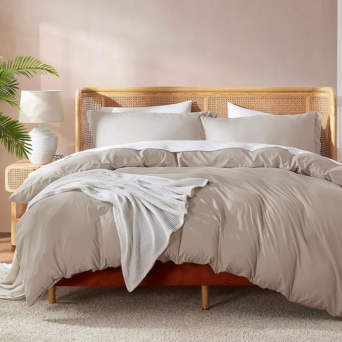 Nestl King Duvet Cover Set with Comforter Insert - Linen 4 Piece 104x90 Duvet Cover & 2 Pillow Shams with White Quilted Down Alternative Comforter, Ultra Soft, All Season