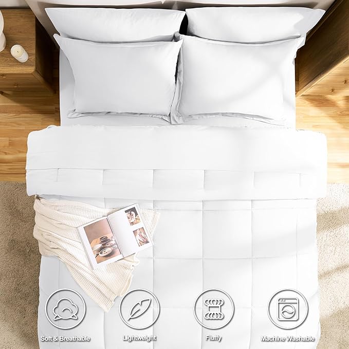 CozyLux Twin Comforter Set with Sheets White - Ultra-Soft 5 Pieces Bed in a Bag Twin, Oeko-TEX Certified Bedding Set, All Season Bed Set with Down Alternative Comforter, Sheets, Pillowcase & Sham