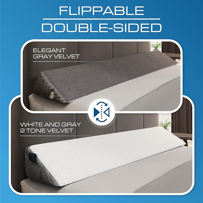 Kolbs Bed Wedge Pillow for Sleep Apnea, FSA Eligible Acid Reflux, and Back Pain Relief, with Chic Jacquard Cover - Headboard Wedges for Sleeping (Queen Headboard Wedge Pillow - 60")