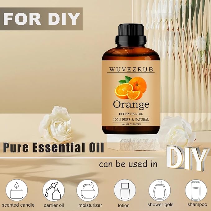 Orange Essential Oils, 240ML Pure and Natural Essential Oil for Aromatherapy Diffuser - Orange /8 Fl Oz