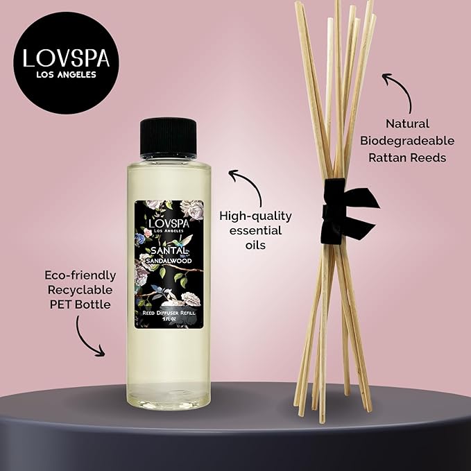 Santal (Sandalwood) Diffuser Oil - Luxury Essential Oils for Diffuser Refill & Air Freshener Room Spray - Long-Lasting & Natural Home Fragrance, Scented Oil for Diffusers, USA Made, 4oz