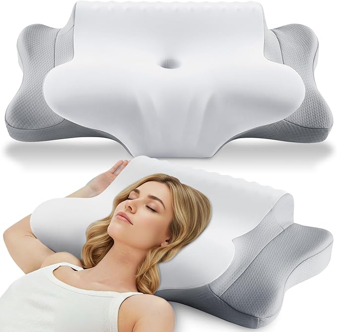 Cervical Pillow for Neck Pain Relief - Cooling Ergonomic Dual-Sided Orthopedic Neck Pillow with Ice Silk Pillowcase, Breathable Memory Foam Contour Pillow for Side, Back, Stomach Sleepers