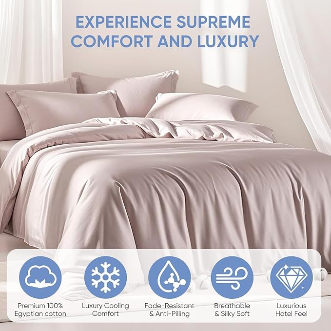 TWK 1200 TC 100% Egyptian Long-Staple Cotton Bedding Sheets Set, Luxury Hotel Style Deep Pocket with Elastic Reinforced Seams Sheet Set, Soft & Comfy Natural Sheets(Sand King)