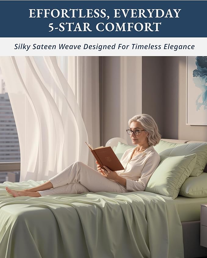 100% Egyptian Cotton Queen Bed Sheet Set – 4 Piece Queen Sheets Set, Breathable & Fade Resistant, Silky Sateen Weave for Winter Comfort, Ultra-Soft Hotel Luxury Bedding with 15" Deep Pocket - Mineral