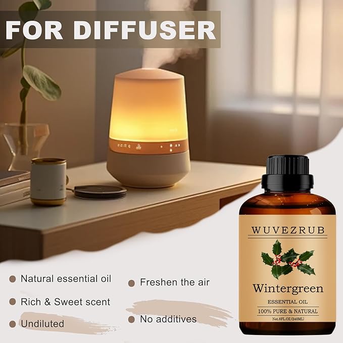 Wintergreen Essential Oils, 240ML Pure and Natural Essential Oil for Aromatherapy Diffuser - Wintergreen /8 Fl Oz