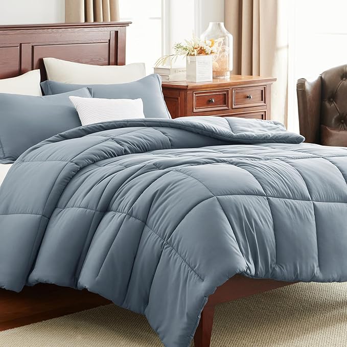 CozyLux Twin/Twin XL Comforter Set Grayish Blue - 2 Pieces Box Stitched Twin Bed Set for Teen Boys and Girls with All Season, Soft Bedding Sets with 1 Down Alternative Comforter and 1 Pillow Sham