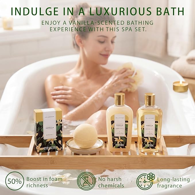 spa luxetique Bath Sets for Women Gift - 10PCS Vanilla Scent Spa Kit, Spa Gift Baskets for Her Birthday, Mother's Day Gifts for Women, Mother, Wife, Girlfriends