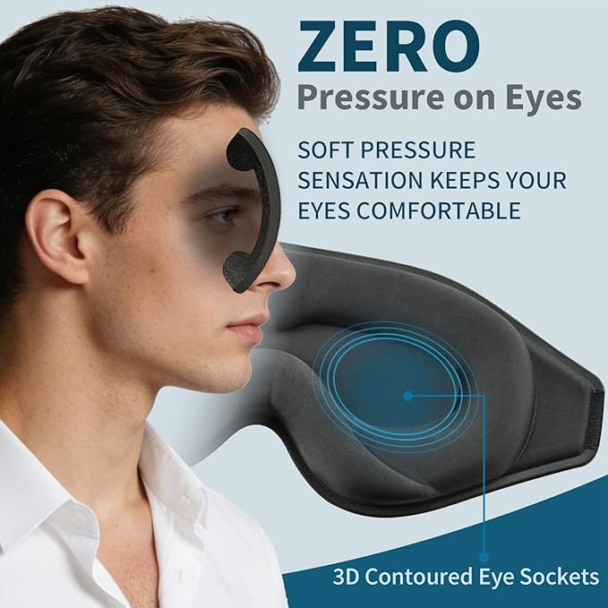 3D Light Blocking Sleep Eye Mask, No Pressure Eye Mask, Ultra Soft Eye Cover, Deep Sleep Mask, Night Blindfold, Home Office Nap Eye Mask