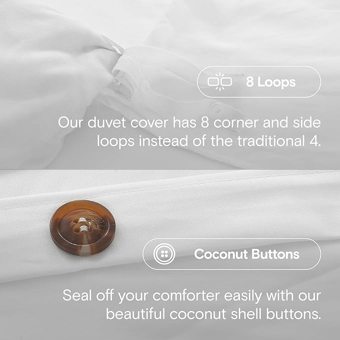DOZ 100% Long Staple Cotton Duvet Cover Set, Soft Sateen Weave, Smooth, Breathable, Hotel Comfort, 106"x90", 8 Loops, 3pc – 2 Pillowcases 1 Duvet Cover (Snow, King/Cal King)