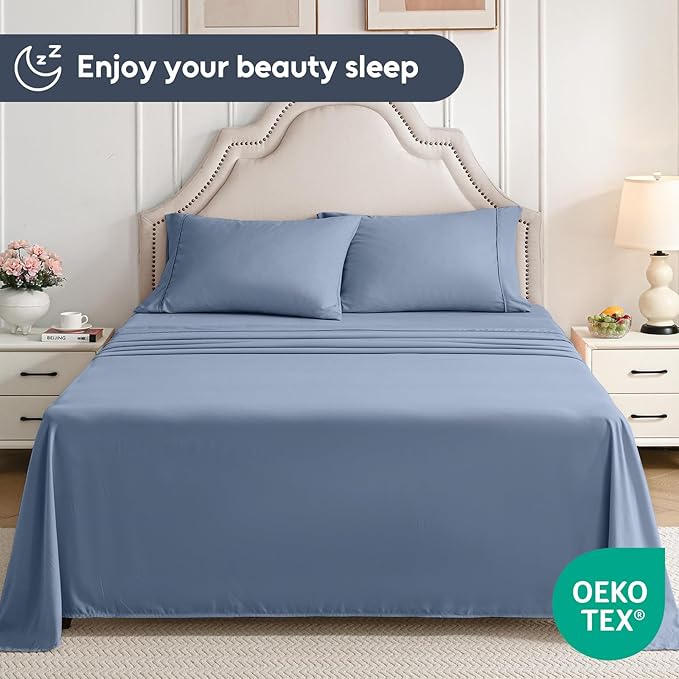 Twin XL Sheets Set, 3 Pieces Hotel Luxury Soft Microfiber Bed Sheets Set, Up to 16" Deep Pockets, Oeko-Tex Sheets with Elastic, Breathable, Wrinkle Free (Mist Blue, Twin XL)