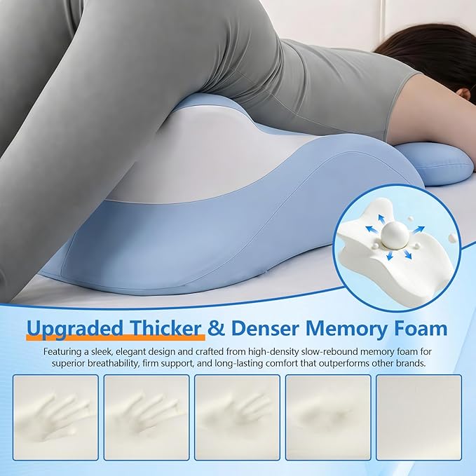 Memory Foam Wedge Pillow, Ergonomic Contoured Intimacy Couples Pillow, 27° Angled Neck Support Pillow Back Support Cushion, Multi-Functional Bed Position Pillow with Removable Cover Blue