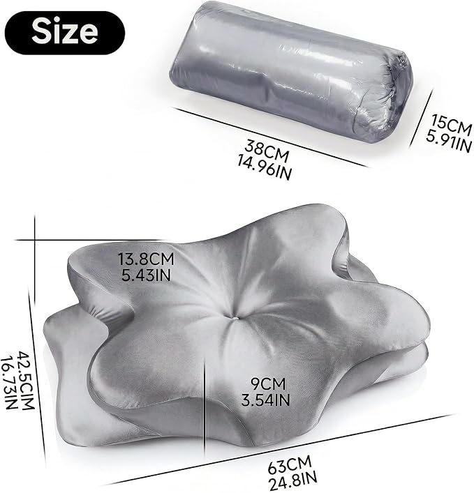 Cervical Neck Pillow for Neck Pain Relief,Ergonomic Memory Foam Contour Pillow with Wrinkle-Resistant Silky Satin Cover & Extra Removable Cover,Orthopedic Pillow for Side,Back,Stomach Sleepers,Gray