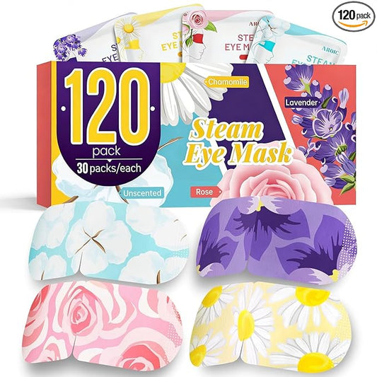 AROIC 120 Pack Steam Eye Masks Disposable, Heated Sleep Eye Mask for Women Warm Compress for Eyes, Relaxation Mothers Day Gifts, Travel Essentials - Lavender, Unscented, Chamomile, Rose