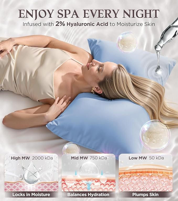 Instant Chill Cooling Pillowcase for Hot Sleepers, 2% HA Infused Pillowcase Hydrates Skin & Hair, Reduces Wrinkles & Frizz, Softer Than Silk Pillow Cases, Pillow Covers King (Haze Blue, 1 Pack)