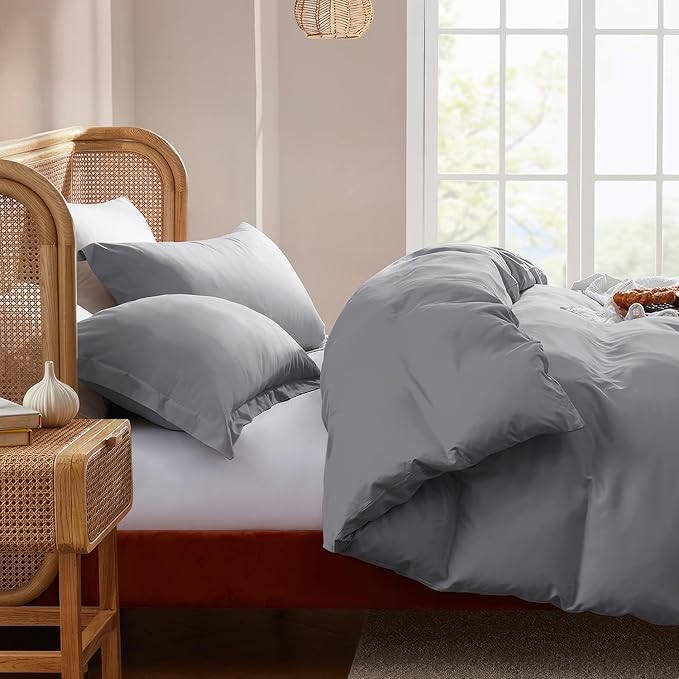 Nestl California King Duvet Cover Set with Comforter Insert - Grey 4 Piece 104x98 Duvet Cover & 2 Pillow Shams with White Quilted Down Alternative Comforter, Ultra Soft, All Season