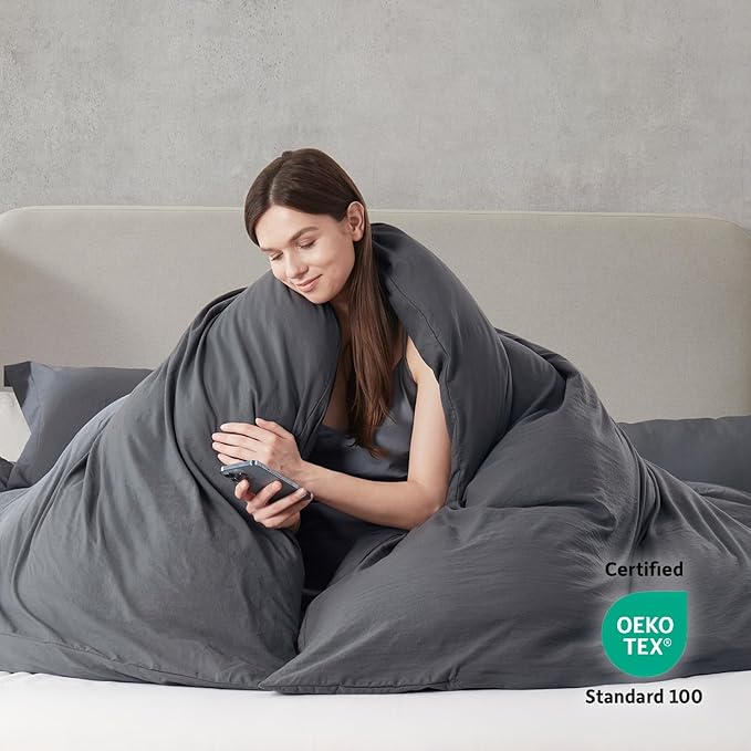 Nestl Dark Grey Duvet Cover Queen Size - Soft Double Brushed Queen Duvet Cover Set, 3 Piece, with Zipper Closure, 1 Duvet Cover 90x90 inches and 2 Pillow Shams