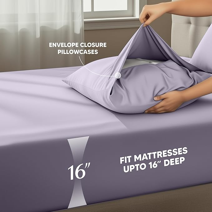 Utopia Bedding King Size Sheet Set – 4 Piece Bed Sheets, Soft and Breathable Microfiber, Includes 1 Fitted Sheet, 1 Flat Sheet and 2 Pillowcases – Oeko Tex (Lavender)