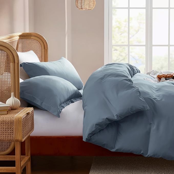 Nestl Twin Duvet Cover Set with Comforter Insert - Stone Blue 3 Piece 68x90 Duvet Cover & 1 Pillow Sham with White Quilted Down Alternative Comforter, Ultra Soft, All Season