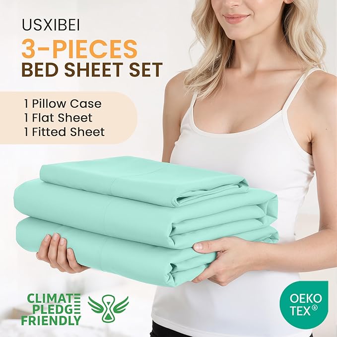 Twin Size 3 Piece Bed Sheet Set - Ultra Imitation Cotton-Premium Breathable & Cooling Sheets - Hotel Luxury Bed Sheets Deep Pocket up to 15"- Wrinkle, Fade, Stain Resistant (Spa Blue, Twin)