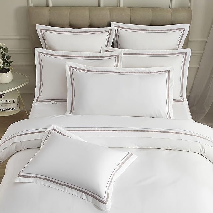 White Pillow Shams Queen Size Set of 2, 100% Cotton 400TC Sateen Luxury Hotel Pillow Cases, Pipping Oxford Pillowcases with Envelope Closure for Bedding Linen, 20x30 Inches