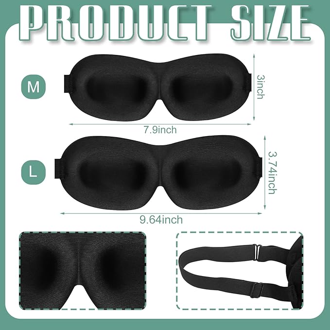 Bencailor 8 Pcs Sleep Mask for Side Sleeper 3D Eye Masks for Sleeping Blackout Eye Cover Shade Night Blindfold with Adjustable Strap for Women Men Sleeping Game Gifts(Large,Fresh Colors)
