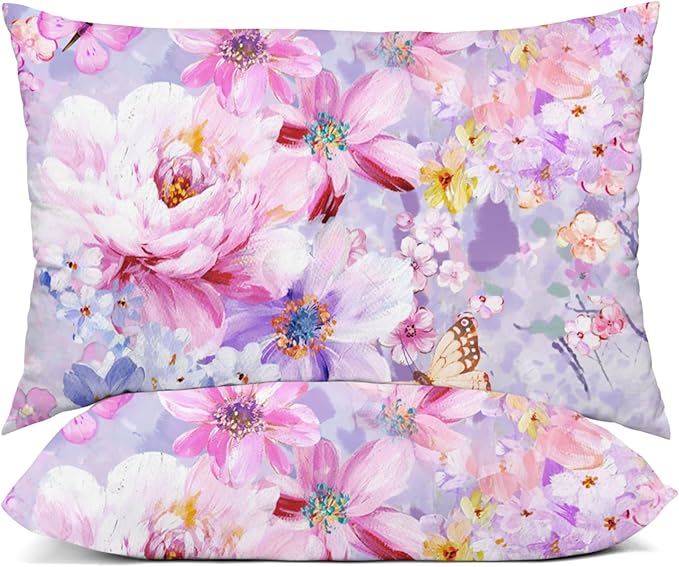 YIYEA King Size Pillow Cases Set of 2, Ultra Soft Double Brushed Microfiber Pillowcases King, Floral Bed Pillow Covers, Fade Resistant, Easy Slip-On (20"x36")