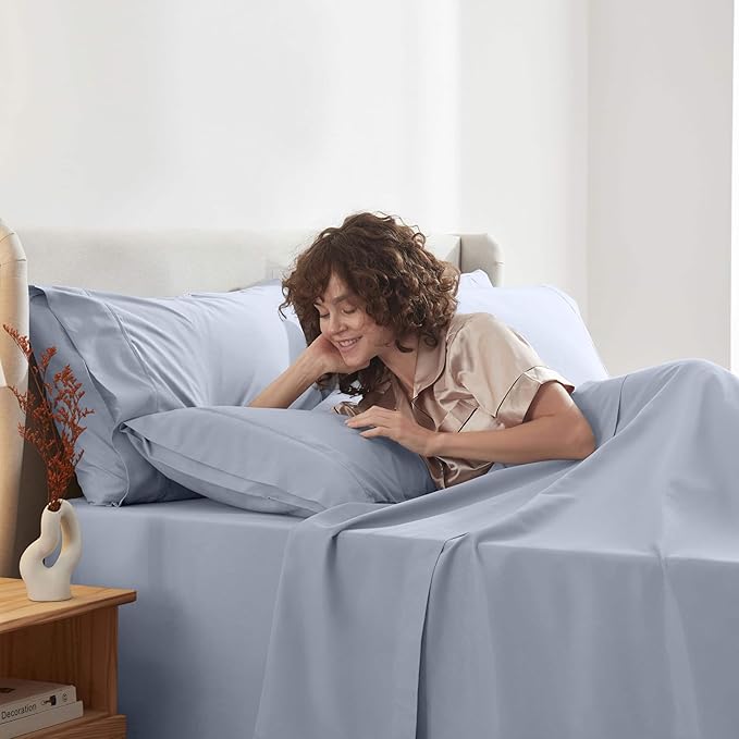 Nestl Extra Deep Full Sheet Set - 6 Piece Breathable & Cooling Sheets - Hotel Luxury Bedding Set w/18-24 Inch Deep Pockets - Easy & Secure Fit - Super Soft, Wrinkle Free & Comfy - Ice Blue