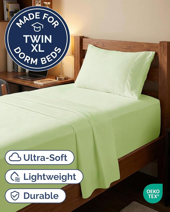 Extra Deep Twin XL Sheet Set - 3 Piece Breathable & Cooling Bed Sheets - Easily Fits 18 to 24 inch Mattress - Soft, Wrinkle & Fade Free w/ Extra Deep Pockets - Hotel Luxury Bedding - Light Sage Green
