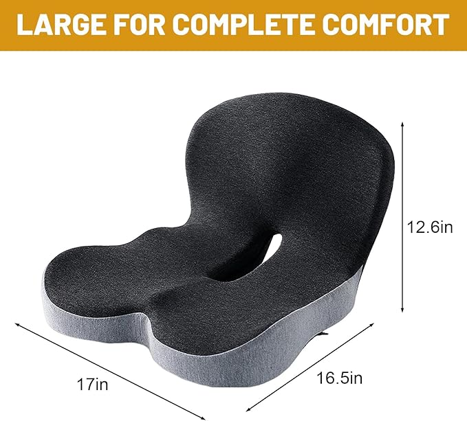 Orthopedic Memory Foam Car Seat Cushion for Sciatica & Back Pain Relief - Ergonomic Non-Slip Office Chair Cushion & Car Cushions for Long Driving with Lumbar Support, Universal Fit (Black)