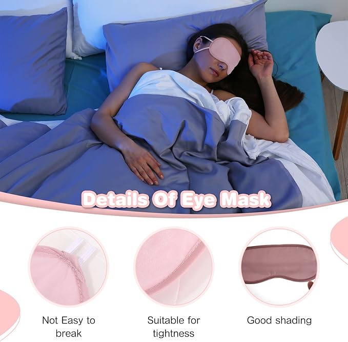 Silkfly 100 Pieces Silk Eye Sleeping Mask Bulk with Adjustable Strap Christmas Blackout Eye Cover Gifts for Night Blindfold for Women Men Comfortable Travel Sleep(Pink)