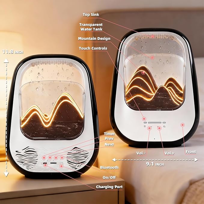 8-in-1 White Noise Sound Machine with Aroma Diffuser, Rain Sound Machine for Sleeping, Stress Relief, White Noise Machine Night Light Timer for Bedroom Office Home Decor, Black