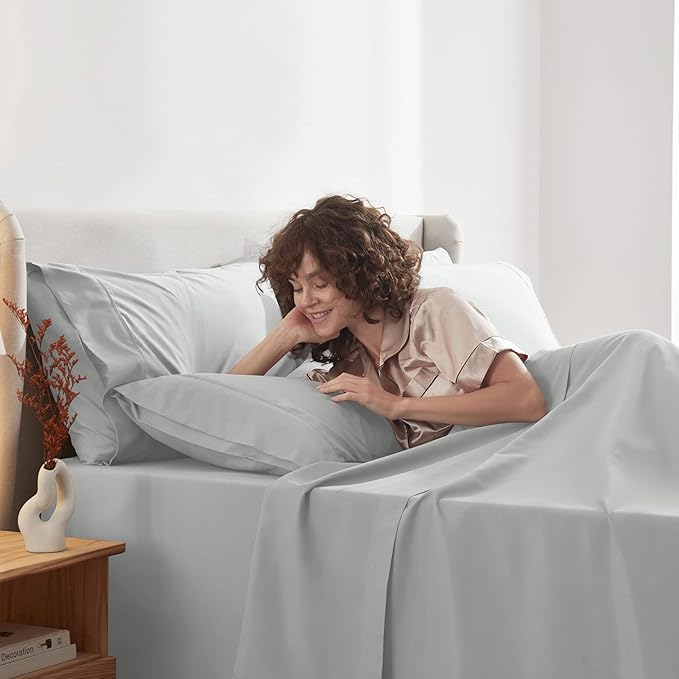 Nestl Extra Deep Split King Sheet Set - 7 Piece Breathable & Cooling Sheets - Hotel Luxury Bedding Set w/18-24 Inch Deep Pockets - Easy & Secure Fit - Super Soft, Wrinkle Free & Comfy - Light Gray