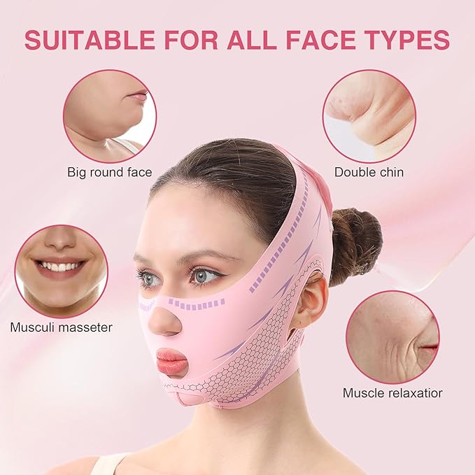 Anti-Snoring Sleep Mask with Aromatherapy, Face Firming & Snoring Solution, Relaxing Chin Strap for Anxiety Relief, Improved Sleep & Jawline Contouring for Adults（pink）