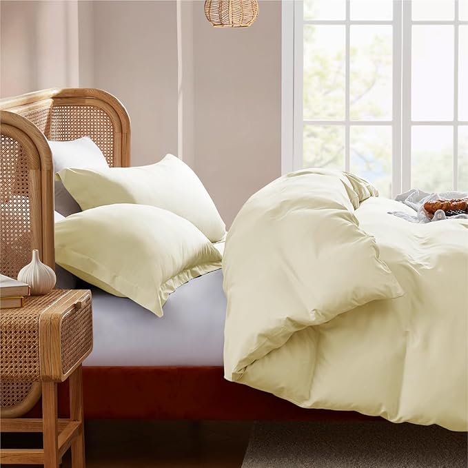 Nestl King Duvet Cover Set with Comforter Insert - Vanilla Yellow 4 Piece 104x90 Duvet Cover & 2 Pillow Shams with White Quilted Down Alternative Comforter, Ultra Soft, All Season