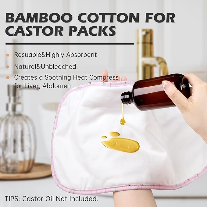 Plus Size Castor Oil Pack 2 Pcs Castor Oil Wrap Organic Cotton Reusable Kit Organic Cold Pressed Unrefined Castor Oil Compress Packs for Liver Detox
