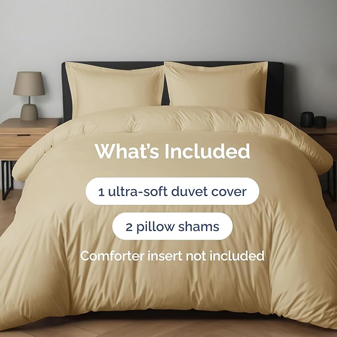 Duvet Cover Cal King Size Set - Extra Soft Cal King Duvet Cover 104" x 98" with 2 Pillow Shams - Hotel Luxury, Easy Care & Fade Free with Zipper Closures & Ties - Comfy, Cozy and Breathable (Beige)