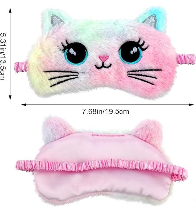 2 Pcs Plush Eye Mask Soft Sleeping Blindfold Eye Cover Comfortable Cute Animal Sleeping Mask Satin Nap Night Eyeshade Cover for Women Men Gift (Multicolor, Cat&Rabbit Style)