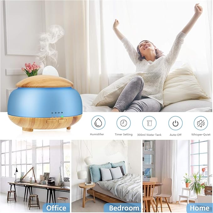 Essential Oil Diffuser, Daroma Aromatherapy Diffuser With Remote Control,300ml Aroma Ultrasonic Nebulizing Cool Mist Humidifier,7 Color Mood Lights & Waterless Auto-Off for Home Office Gift,Light Wood
