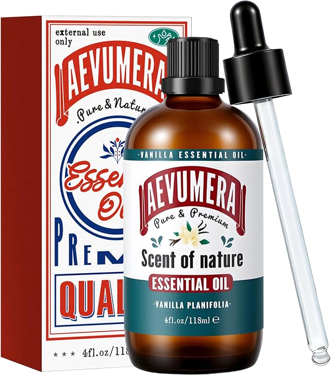 Vanilla Essential Oil 4OZ Natural Vanilla Oil Aroma Essential Oil for Diffuser, Humidifier, Skin, Soap & Candle Making Scent, DIY Perfume 118ML