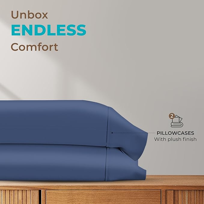 THREAD SPREAD 100% Egyptian Cotton King Size Pillow Cases Set of 2 - Luxury 800 Series Euphoria Collection Pillow Cases King Size (Deep Blue), Soft Cooling Breathable Hotel Cotton Pillowcases