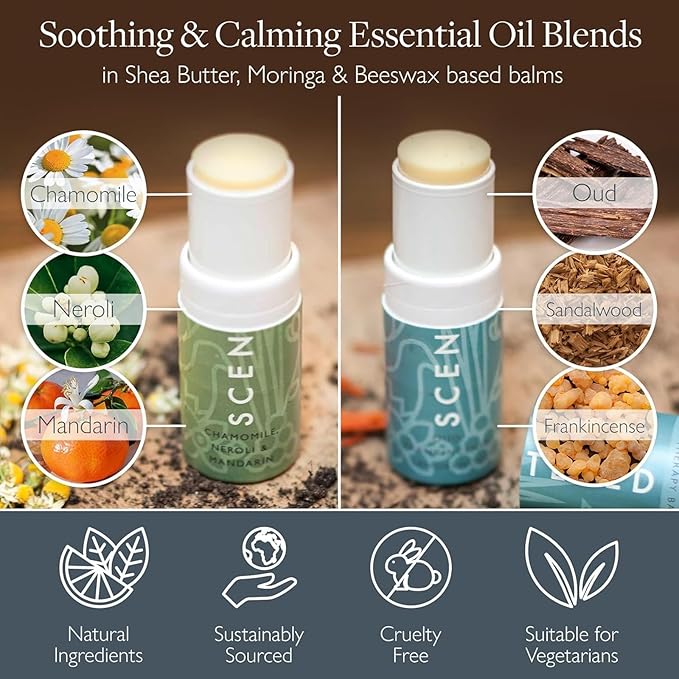 Scentered Aromatherapy Balm Sticks for Stress-Relief & Meditation - Roll On Essential Oil Blends of Frankincense, Oud, Chamomile - Aromatherapy Gifts for Women - De-Stress & Escape