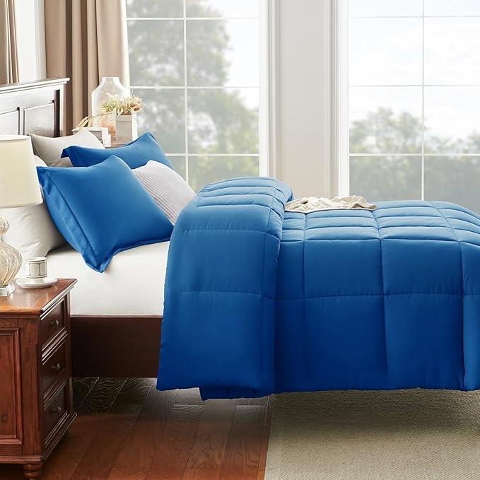 CozyLux Oversized King Comforter Set, 3 Pieces Classic Blue 120x98 Box Stitched Design Soft Bedding Set, All Season Lightweight Breathable Bed Set with 1 Down Alternative Comforter and 2 Pillow Shams