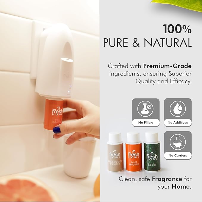 California Fresh Home Plug in Waterless Smart Diffuser – App-Controlled Refillable Wall Diffuser for Home & Office - Up to 3000 Sq FT Coverage - with 3 Diffuser Oils