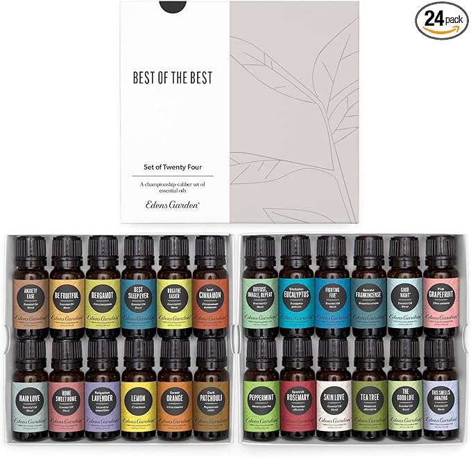 Edens Garden Essential Oils & Blends Best of the Best 24 Set – 100% Pure Therapeutic Grade Aromatherapy Oil For Diffuser, Humidifier & Home Care – No Fragrance Oil, Undiluted & Natural, 10 ml/ 24 Pack