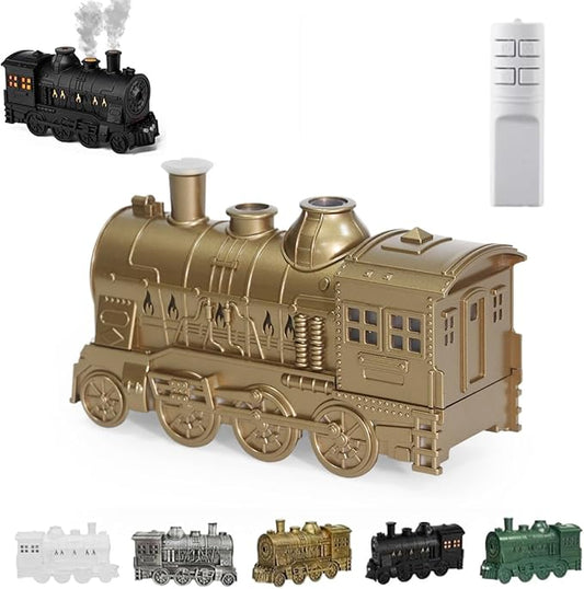 300ml Vintage Steam Train Aromatherapy Essential Oil Diffuser with Dual-Color LED Light, Train Oil Diffuser, 2 Mist Modes, Auto Shut-Off, Ultra-Quiet Humidifier for Home, Office (Gold,Colorful)