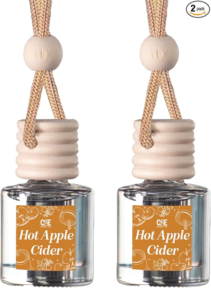 C&E Craft Co Hanging Car Air Freshener Diffuser 2 Pack, Long Lasting Fragrance Oil Car Freshener, Glass Bottle Auto Air Freshener, Made in USA (Hot Apple Cider)