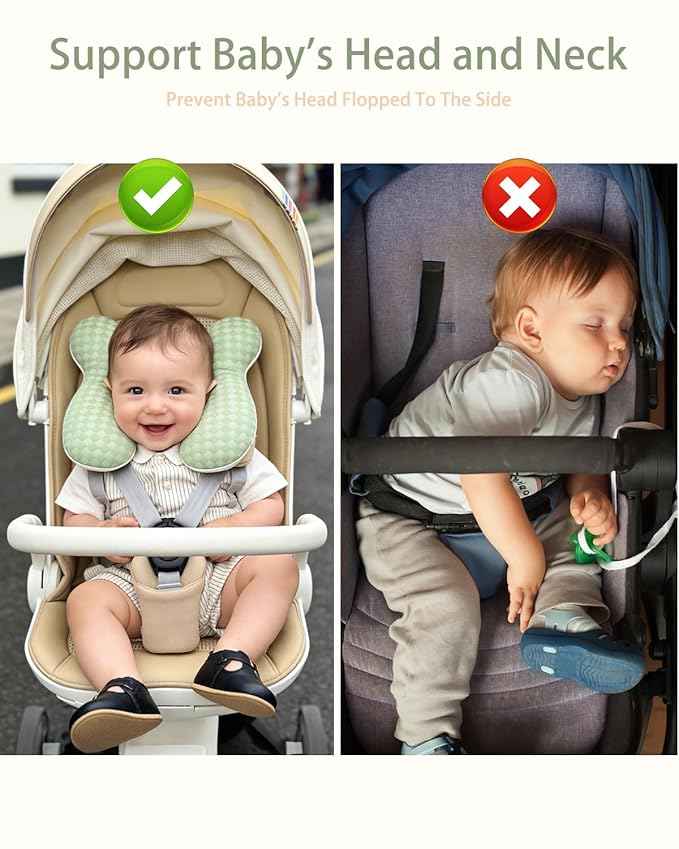 KAKIBLIN Baby Travel Pillow, Baby Neck Pillow for Car Seat, U-Shaped Head and Neck Support for Stroller Pushchair, Soft Cooling Breathable Infant Head Pillow for Newborn Toddler