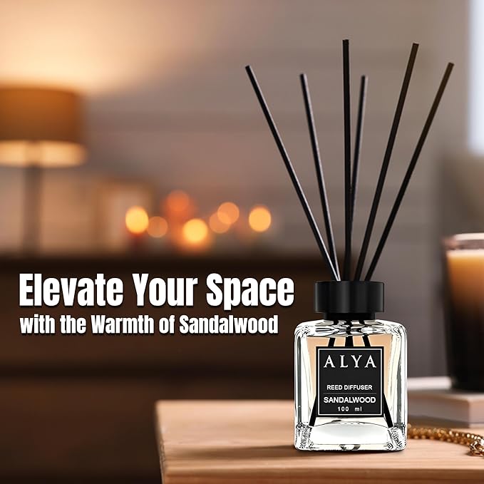 Sandalwood Reed Diffuser for Home - 100ml Long-Lasting Essential Oil Aroma, Magic Scent Diffuser for Bedroom, Bathroom, or Living Room Decor