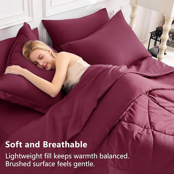 CozyLux Oversized King Comforter Set Burgundy - 7 Pieces Bed in a Bag Comforter Set with Sheets, Luxury Soft Bed Set, Bedding Set with Down Alternative Comforter, Sheets, Pillowcases & Shams, Red